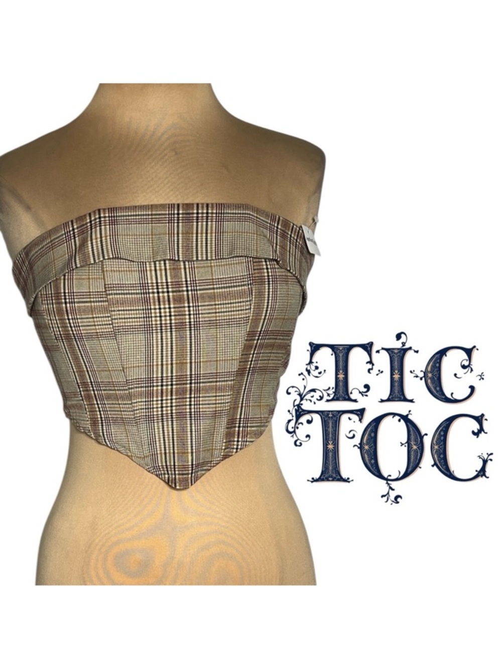 Tic Toc 90’s plaid bustier brown multi size Medium
